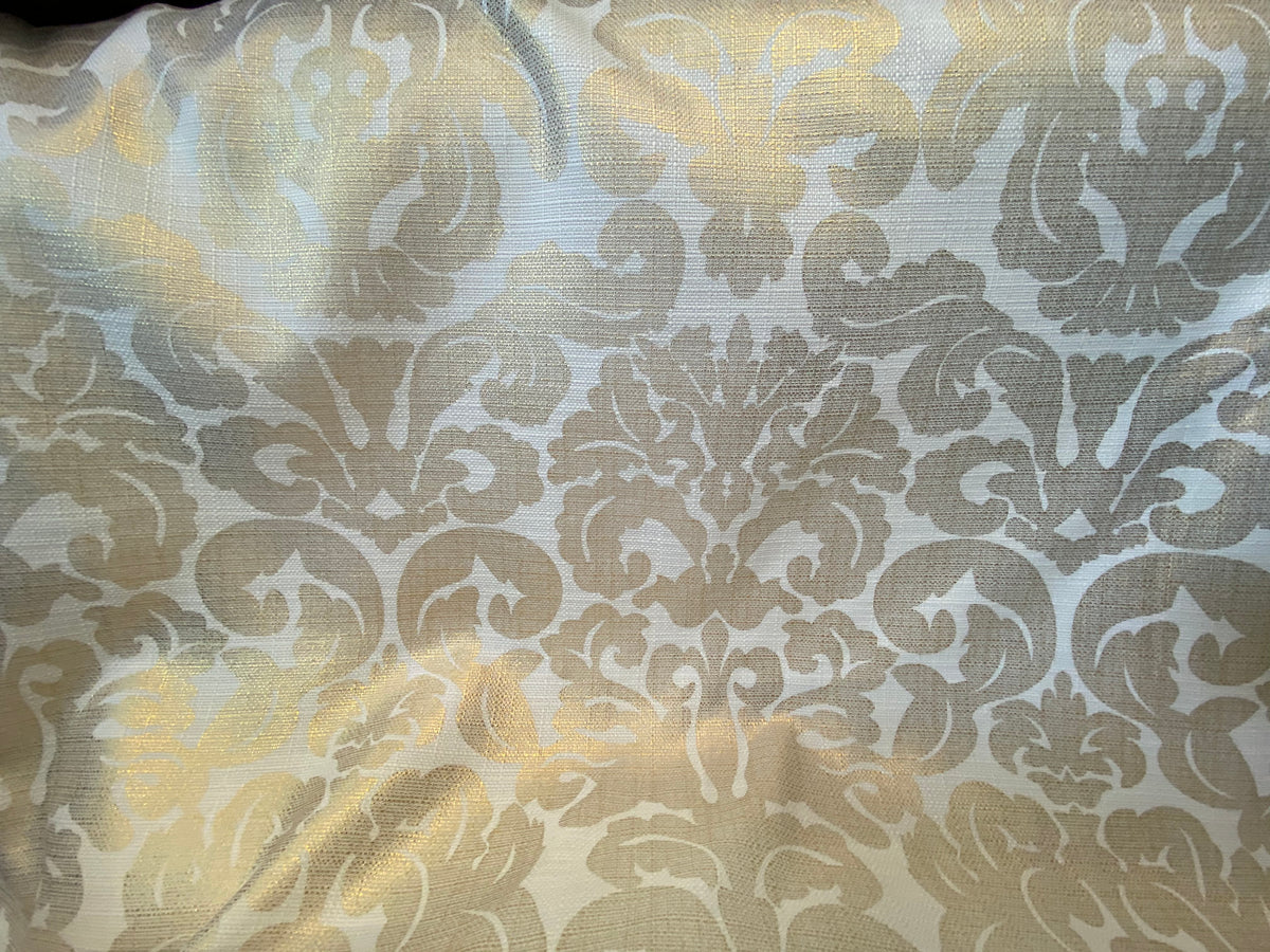 NEW Sir Jacques Metallic Linen Inspired Upholstery Damask Print Drapery Fabric- Gold White - Fancy Styles Fabric Pierre Frey Lee Jofa Brunschwig & Fils
