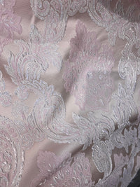 NEW King Rufus Brocade Satin Damask Decorating & Upholstery Fabric- Antique Pink - Fancy Styles Fabric Pierre Frey Lee Jofa Brunschwig & Fils