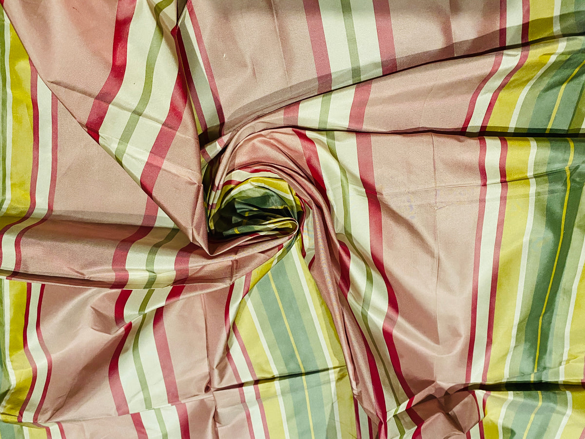 NEW! Lady Petaluma 100% Silk Taffeta Ice Cream Parlor Striped Fabric - Pink and Green - Fancy Styles Fabric Pierre Frey Lee Jofa Brunschwig & Fils