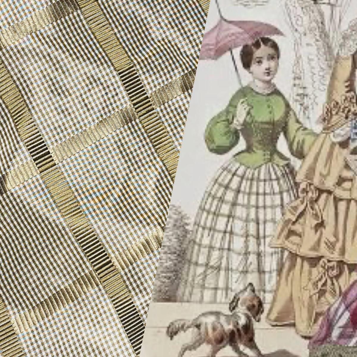 NEW Miss Jaqueline Designer 100% Silk Taffeta Gingham Ribbon Square Stripes Fabric - Old Gold SB_6_29 - Fancy Styles Fabric Pierre Frey Lee Jofa Brunschwig & Fils