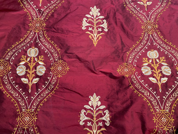 NEW! Queen Riviera Novelty 100% Silk Dupioni Embroidered Floral Fabric - Red - Fancy Styles Fabric Pierre Frey Lee Jofa Brunschwig & Fils