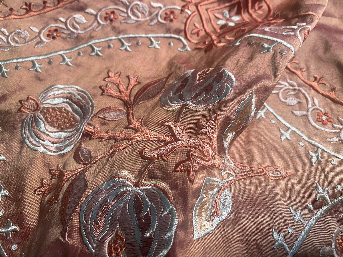 NEW Queen Riviera Novelty 100% Silk Dupioni Embroidered Floral Fabric - Copper Pink - Fancy Styles Fabric Pierre Frey Lee Jofa Brunschwig & Fils