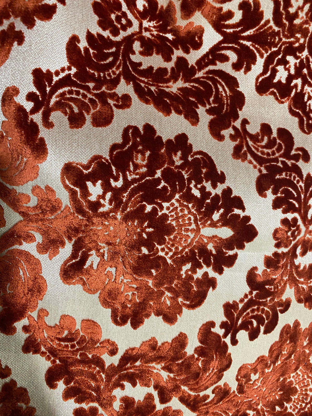 NEW Duke Gabriel Designer Damask Burnout Chenille Velvet Fabric - Rust Red- Upholstery - Fancy Styles Fabric Pierre Frey Lee Jofa Brunschwig & Fils