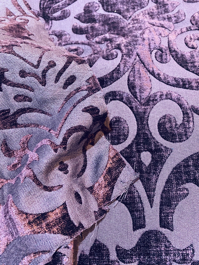 NEW Queen Iris Designer Velvet Chenille Burnout Medallion Upholstery & Drapery Fabric - Purple