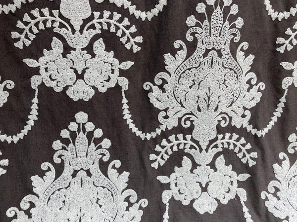 NEW! Lady Lila Novelty Crewel Embroidered Fabric Dark Grey and White - Fancy Styles Fabric Pierre Frey Lee Jofa Brunschwig & Fils
