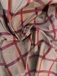 NEW! Miss Jaqueline Designer 100% Silk Taffeta Gingham Ribbon Stripes Plaid Fabric -Dark Red Beige SB_6_33 - Fancy Styles Fabric Pierre Frey Lee Jofa Brunschwig & Fils