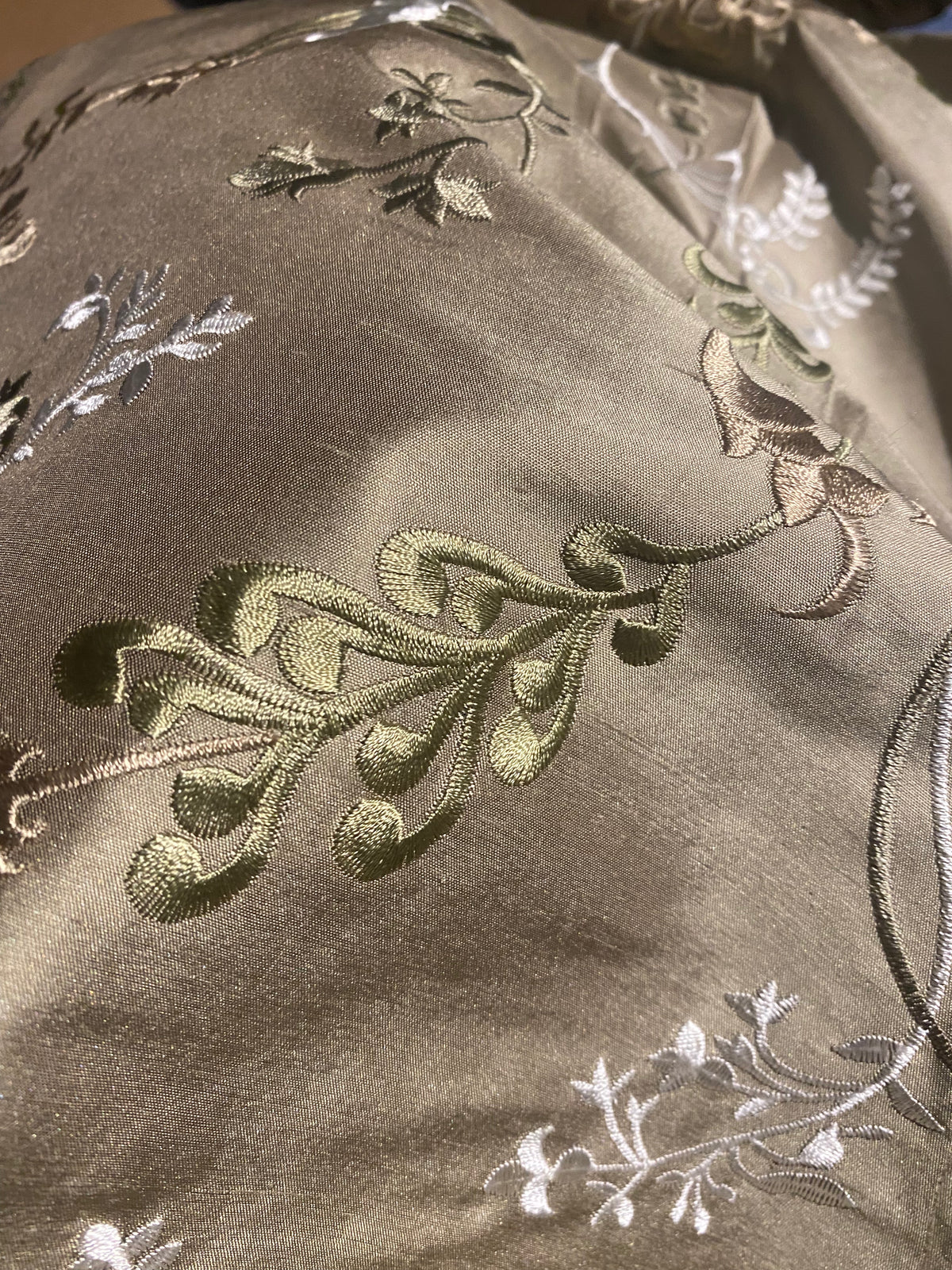 NEW Lady Astro 100% Silk Dupioni Embroidered Fabric - Grey SB_3_13 - Fancy Styles Fabric Pierre Frey Lee Jofa Brunschwig & Fils