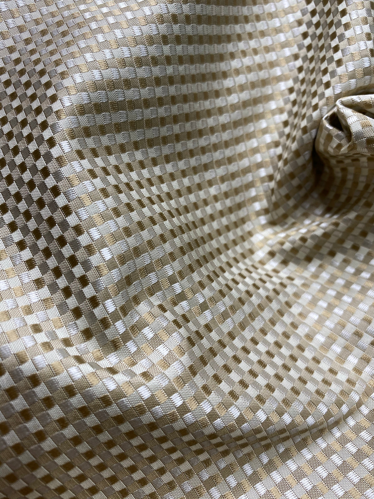 NEW Queen Alyssa 100% Silk Taffeta Basketweave Motif Fabric - Gold, Grey, Cream - Fancy Styles Fabric Pierre Frey Lee Jofa Brunschwig & Fils