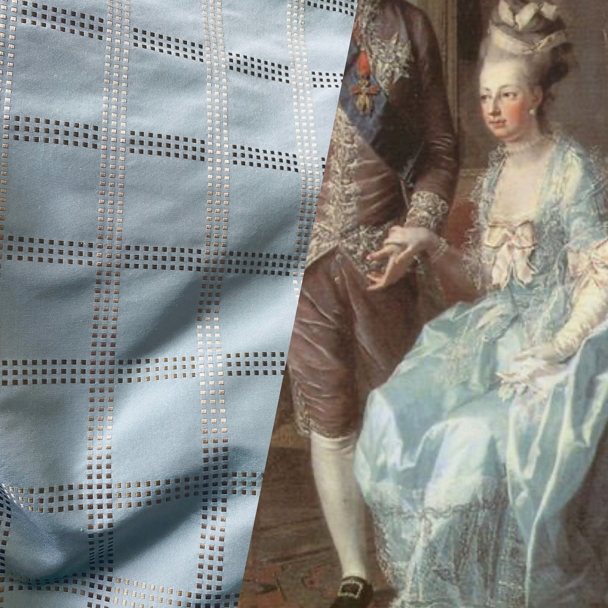NEW! Lady Amaldie 100% Silk Taffeta Plaid Gold Dot Fabric -Duck Egg Blue- SB_8_24 - Fancy Styles Fabric Pierre Frey Lee Jofa Brunschwig & Fils