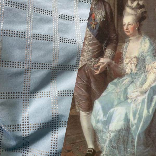 NEW! Lady Amaldie 100% Silk Taffeta Plaid Gold Dot Fabric -Duck Egg Blue- SB_8_24 - Fancy Styles Fabric Pierre Frey Lee Jofa Brunschwig & Fils