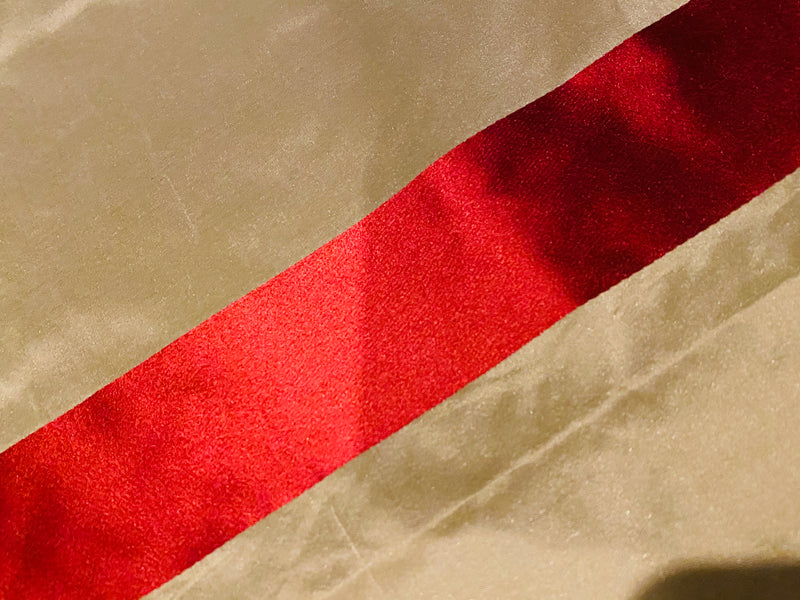 NEW! Princess Nella 100% Silk Taffeta Satin Ribbon 2” Striped Fabric - Red and Tea Stain