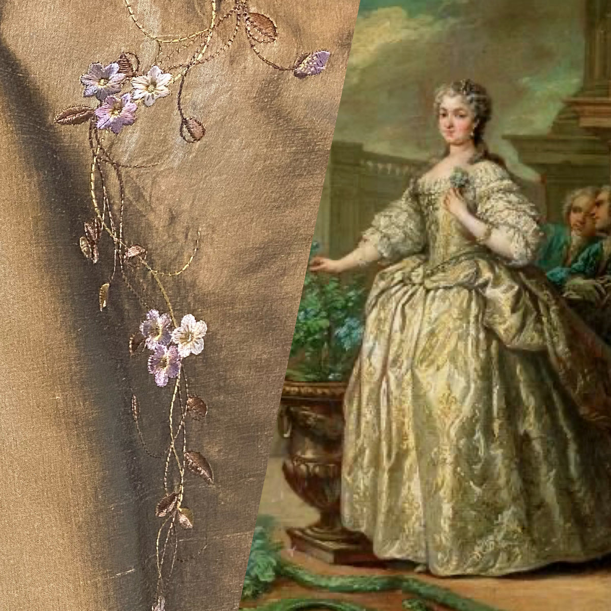 NEW! Duchess Rowena 100% Silk Dupioni Embroidery Floral Fabric- Old Gold - Fancy Styles Fabric Pierre Frey Lee Jofa Brunschwig & Fils