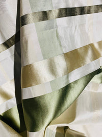 NEW Duchess Philippa 100% Silk Taffeta Plaid Tartan with Satin Ribbon Stripes in Cream and Pistachio SB_6_18 - Fancy Styles Fabric Pierre Frey Lee Jofa Brunschwig & Fils