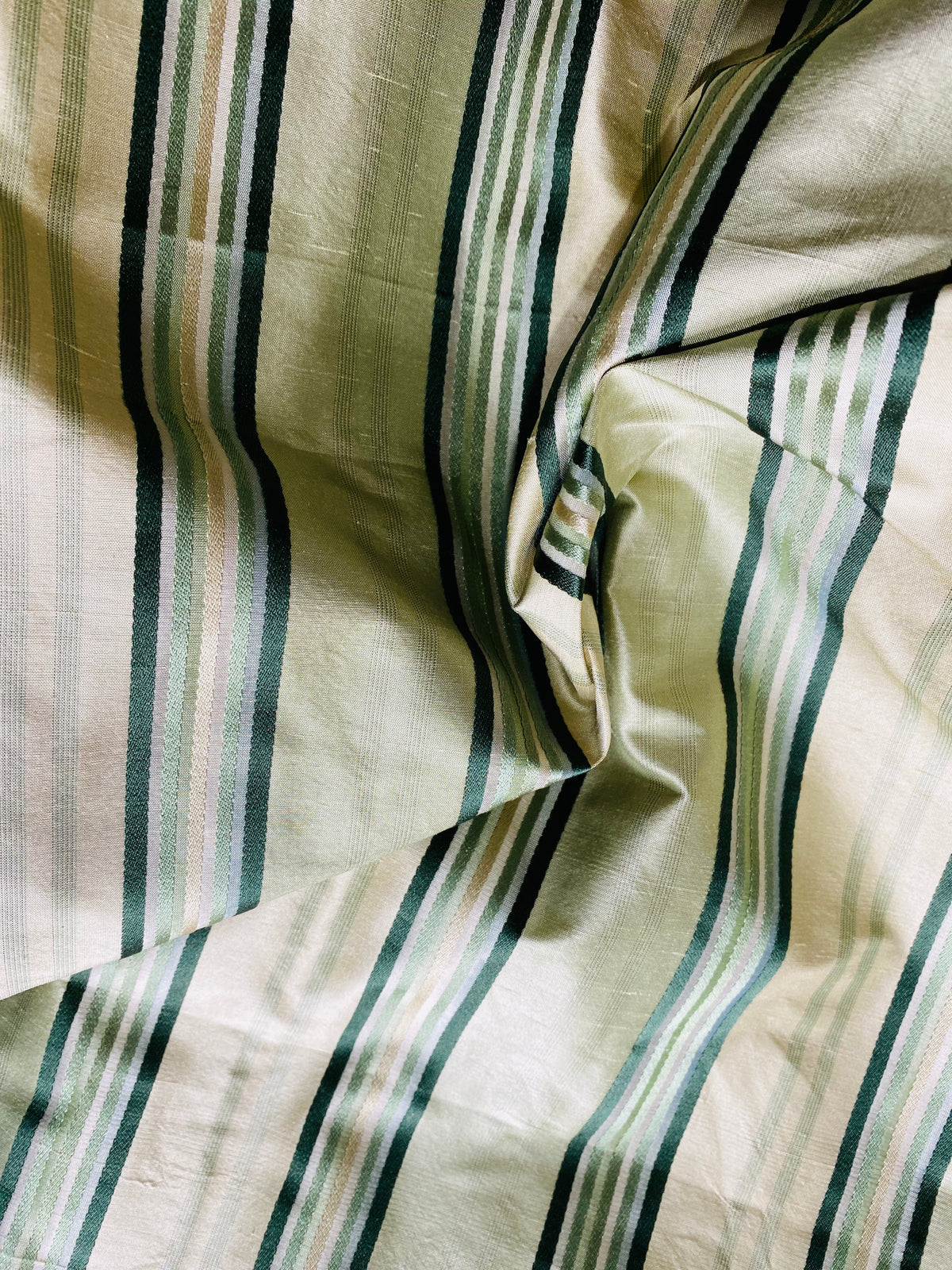NEW Miss Charlotte 100% Silk Dupioni Fabric - Cream White with Emerald Green Stripes - Fancy Styles Fabric Pierre Frey Lee Jofa Brunschwig & Fils