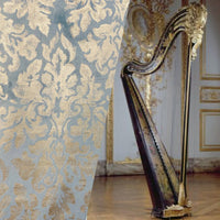 NEW! Lady Calentine Designer Burnout Antique Inspired Velvet Fabric Light Blue And Gold - Fancy Styles Fabric Pierre Frey Lee Jofa Brunschwig & Fils