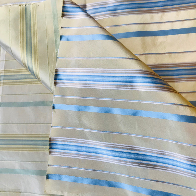 NEW Lady Grace 100% Silk Taffeta Fabric Butter Yellow and Blue Stripes - Fancy Styles Fabric Pierre Frey Lee Jofa Brunschwig & Fils
