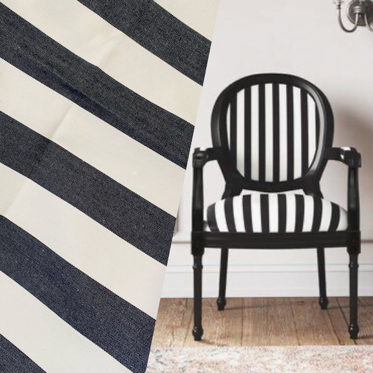 NEW Lady Jacqueline Faded Black Waterproof Decorating Fabric - 3” Black And White Stripes - Upholstery 55” Wide - Fancy Styles Fabric Pierre Frey Lee Jofa Brunschwig & Fils