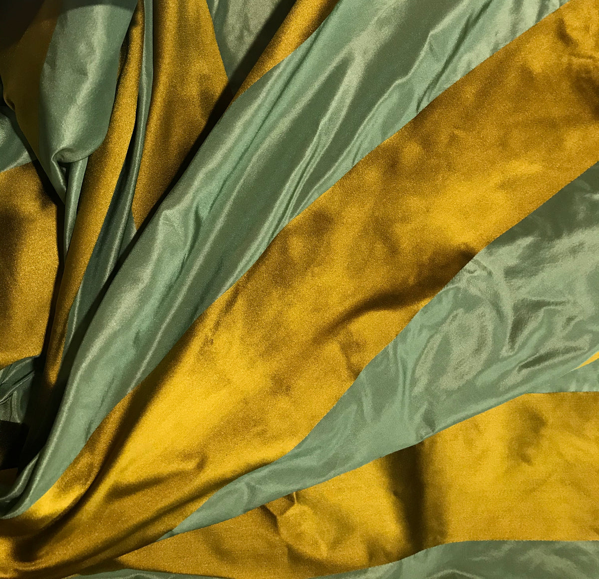 NEW Duchess Zoey Designer 100% Silk Taffeta Dupioni Stripes Fabric - Light Teal & Gold BTY - Fancy Styles Fabric Pierre Frey Lee Jofa Brunschwig & Fils