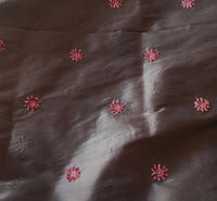 NEW! Lady Margaret- 100% Silk Dupioni with Coral Velvet Flowers Fabric - Chocolate Brown SB_3_17 - Fancy Styles Fabric Pierre Frey Lee Jofa Brunschwig & Fils