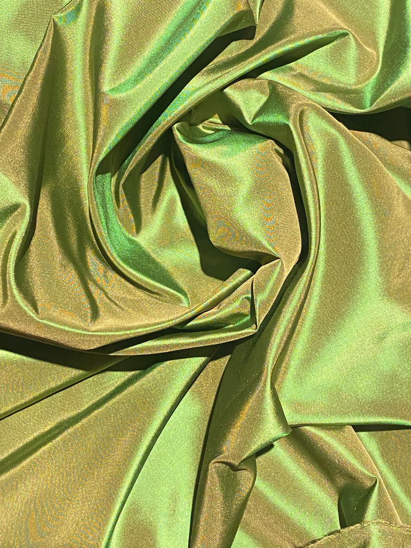 NEW Lady Lisa Designer 100% Silk Taffeta - Apple Green with Gold Iridescence