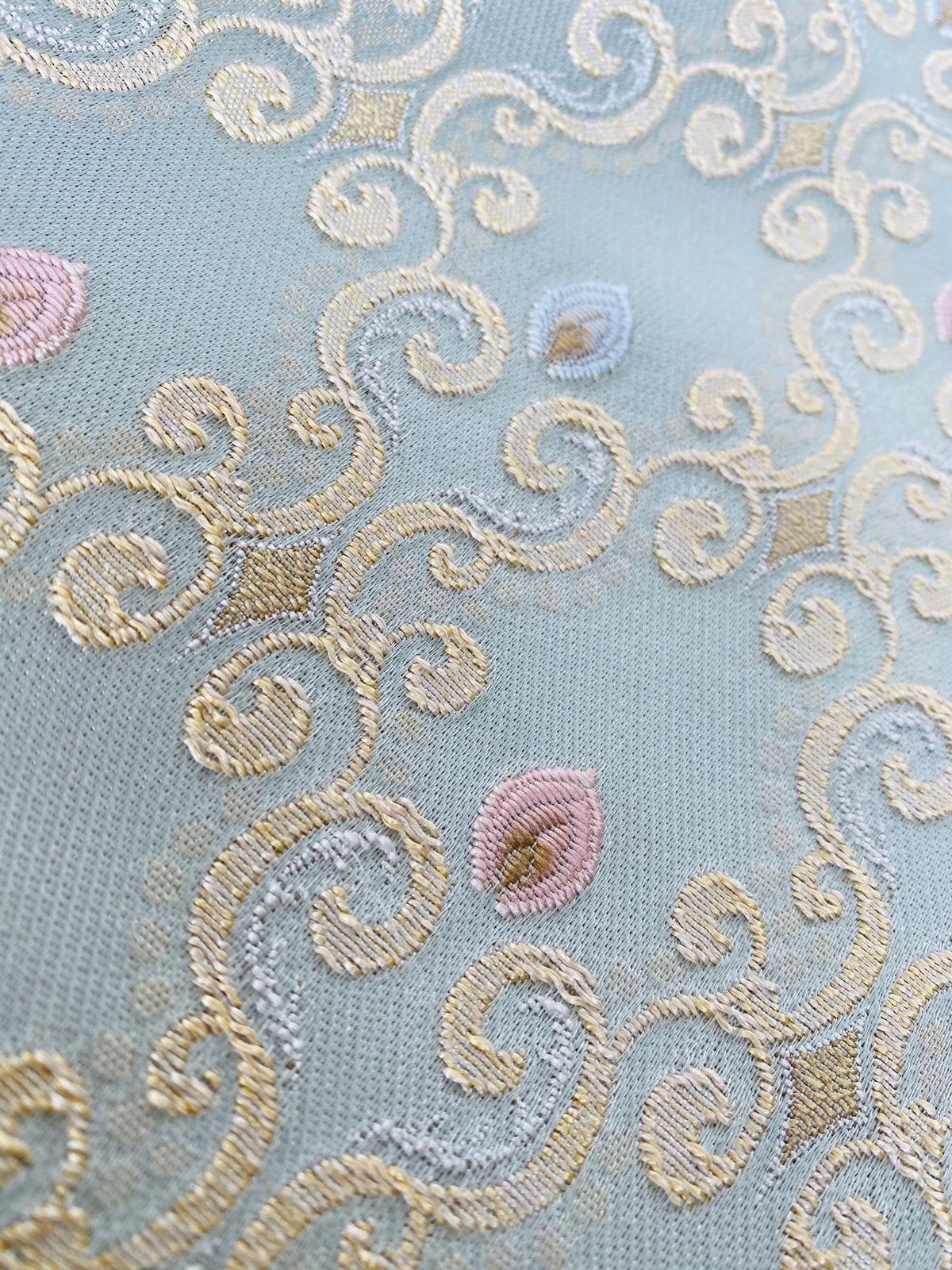 NEW Queen Chantal Novelty Ritz Neoclassical Brocade Dot Satin Fabric - Louis Blue - Fancy Styles Fabric Pierre Frey Lee Jofa Brunschwig & Fils