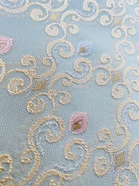 NEW Queen Chantal Novelty Ritz Neoclassical Brocade Dot Satin Fabric - Louis Blue - Fancy Styles Fabric Pierre Frey Lee Jofa Brunschwig & Fils