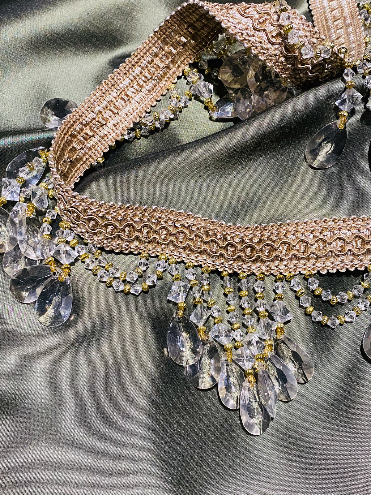 NEW! Queen Cassandra Clear & Champagne Beaded Trim - Fancy Styles Fabric Pierre Frey Lee Jofa Brunschwig & Fils