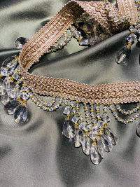 NEW! Queen Cassandra Clear & Champagne Beaded Trim - Fancy Styles Fabric Pierre Frey Lee Jofa Brunschwig & Fils