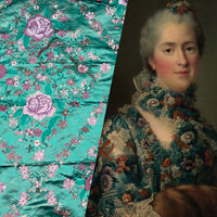 NEW! Custom-Order King Louis XIV Novelty 100% Silk Jacquard Embroidered Floral Upholstery Fabric - Teal - Fancy Styles Fabric Pierre Frey Lee Jofa Brunschwig & Fils