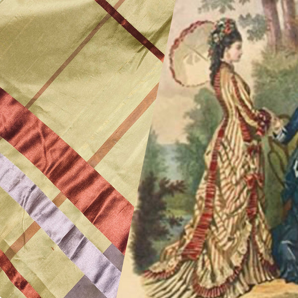 NEW Duchess Philippa 100% Silk Taffeta Plaid Tartan with Satin Ribbon Stripes in Yellow, Lavender, Pink SB_6_15 - Fancy Styles Fabric Pierre Frey Lee Jofa Brunschwig & Fils
