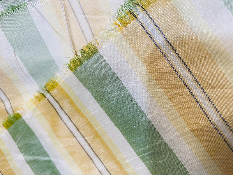 NEW Lady Sophie 100% Silk Dupioni French Pastel Stripes Fabric in Icy White, Melon, Apple Green