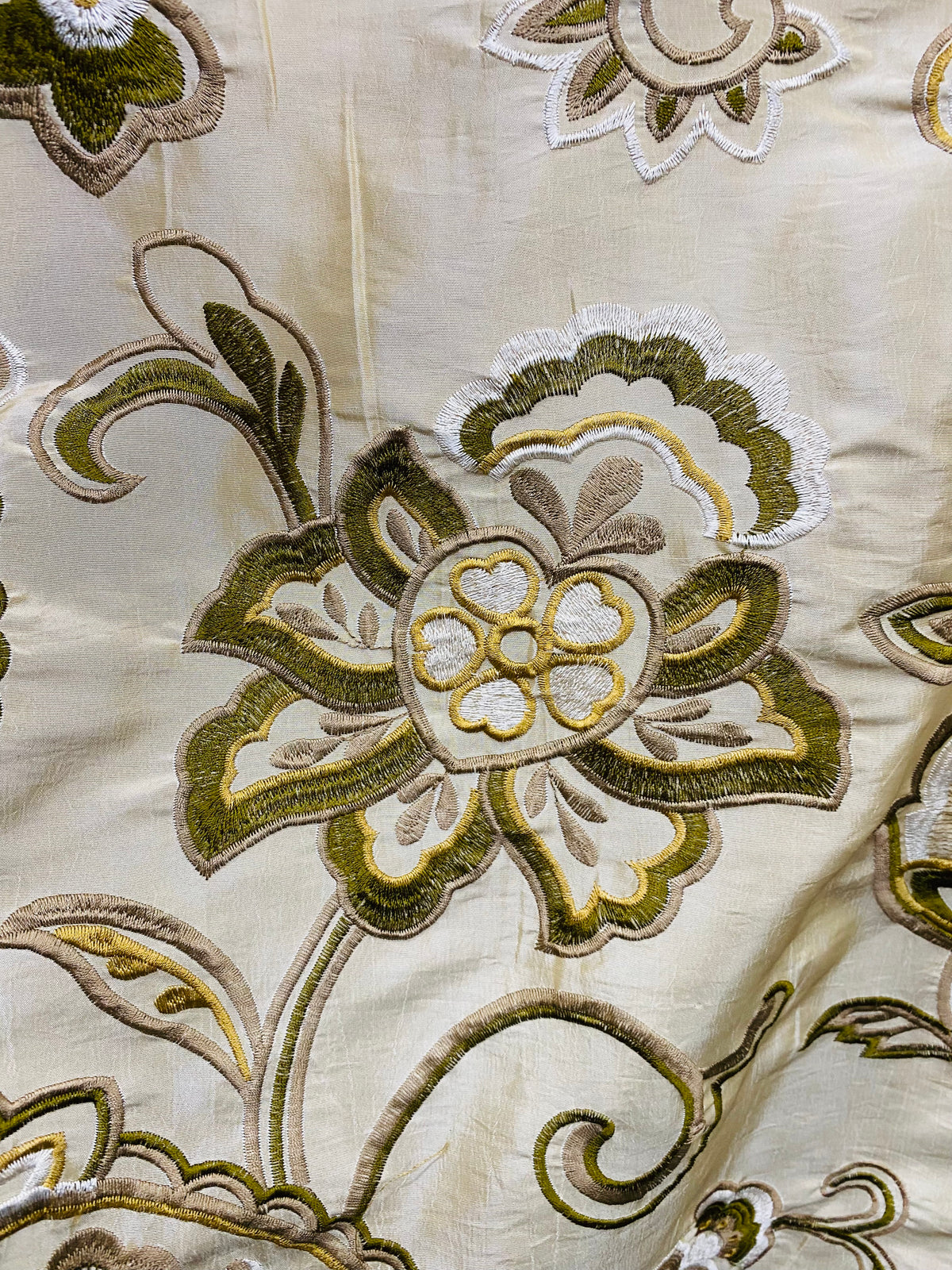 NEW! Duchess Nicole Faux Silk Embroidered Fabric Champagne and Olive - Fancy Styles Fabric Pierre Frey Lee Jofa Brunschwig & Fils