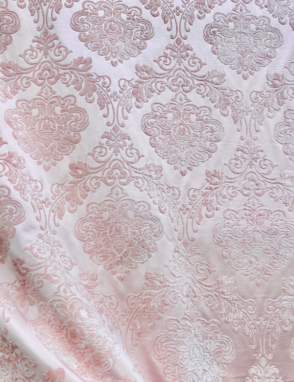 NEW King Julius Designer Brocade Satin Burnout Chenille Velvet Fabric - Light Pink - Fancy Styles Fabric Pierre Frey Lee Jofa Brunschwig & Fils