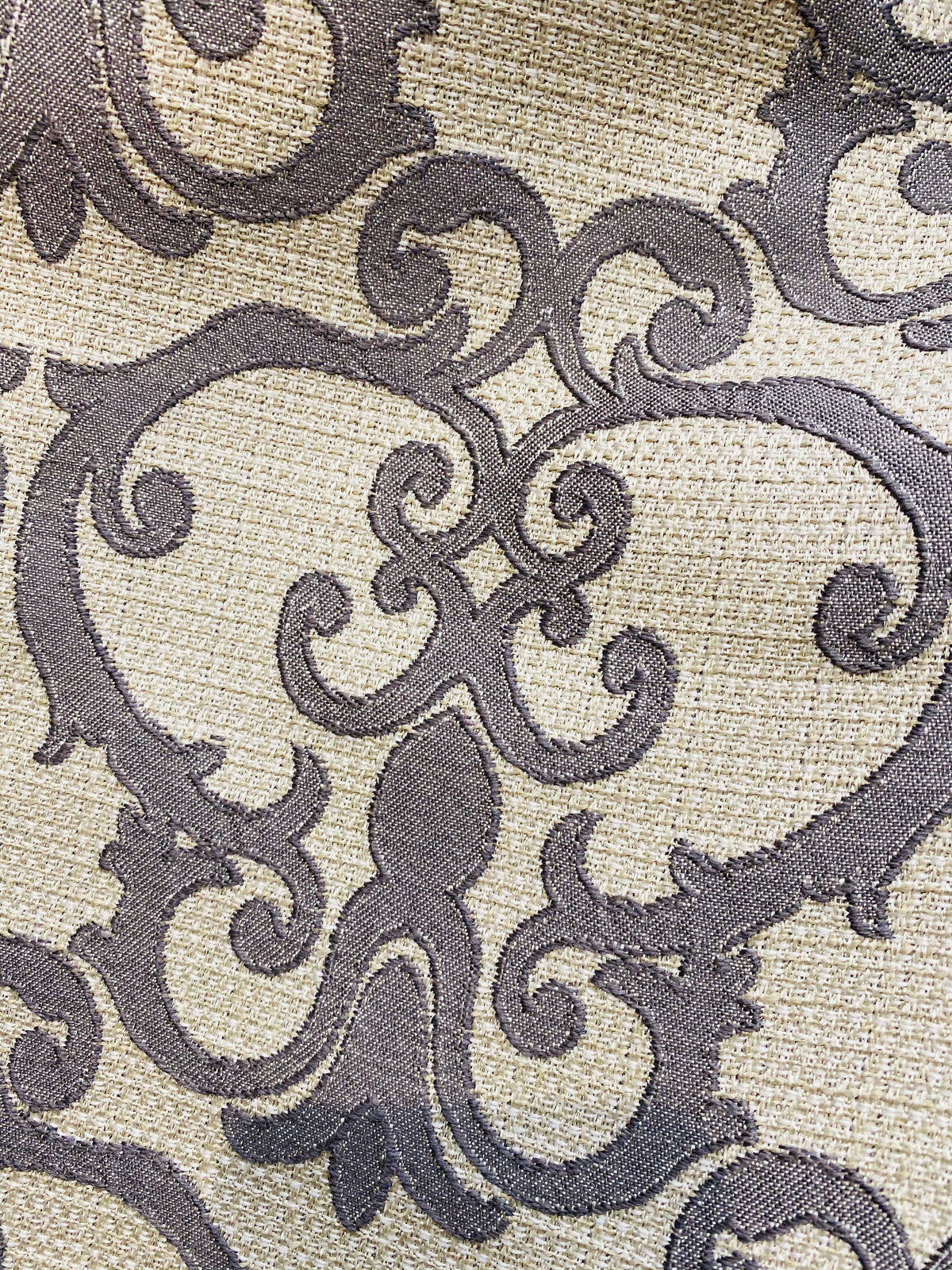 NEW! King Radcliffe Linen Inspired Woven Fabric Grey Damask On Natural Style# JP10001 - Fancy Styles Fabric Pierre Frey Lee Jofa Brunschwig & Fils
