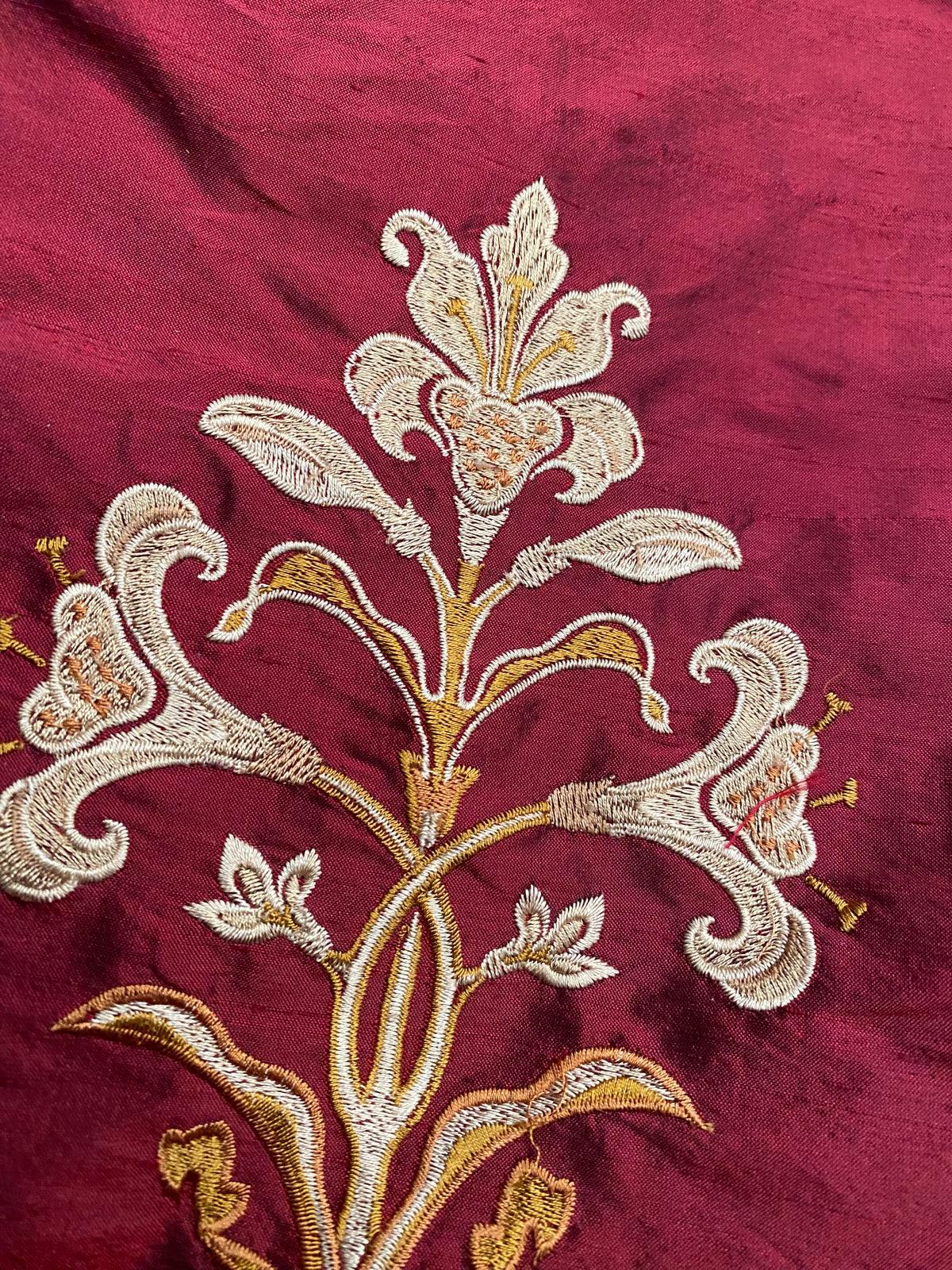NEW! Queen Riviera Novelty 100% Silk Dupioni Embroidered Floral Fabric - Red - Fancy Styles Fabric Pierre Frey Lee Jofa Brunschwig & Fils