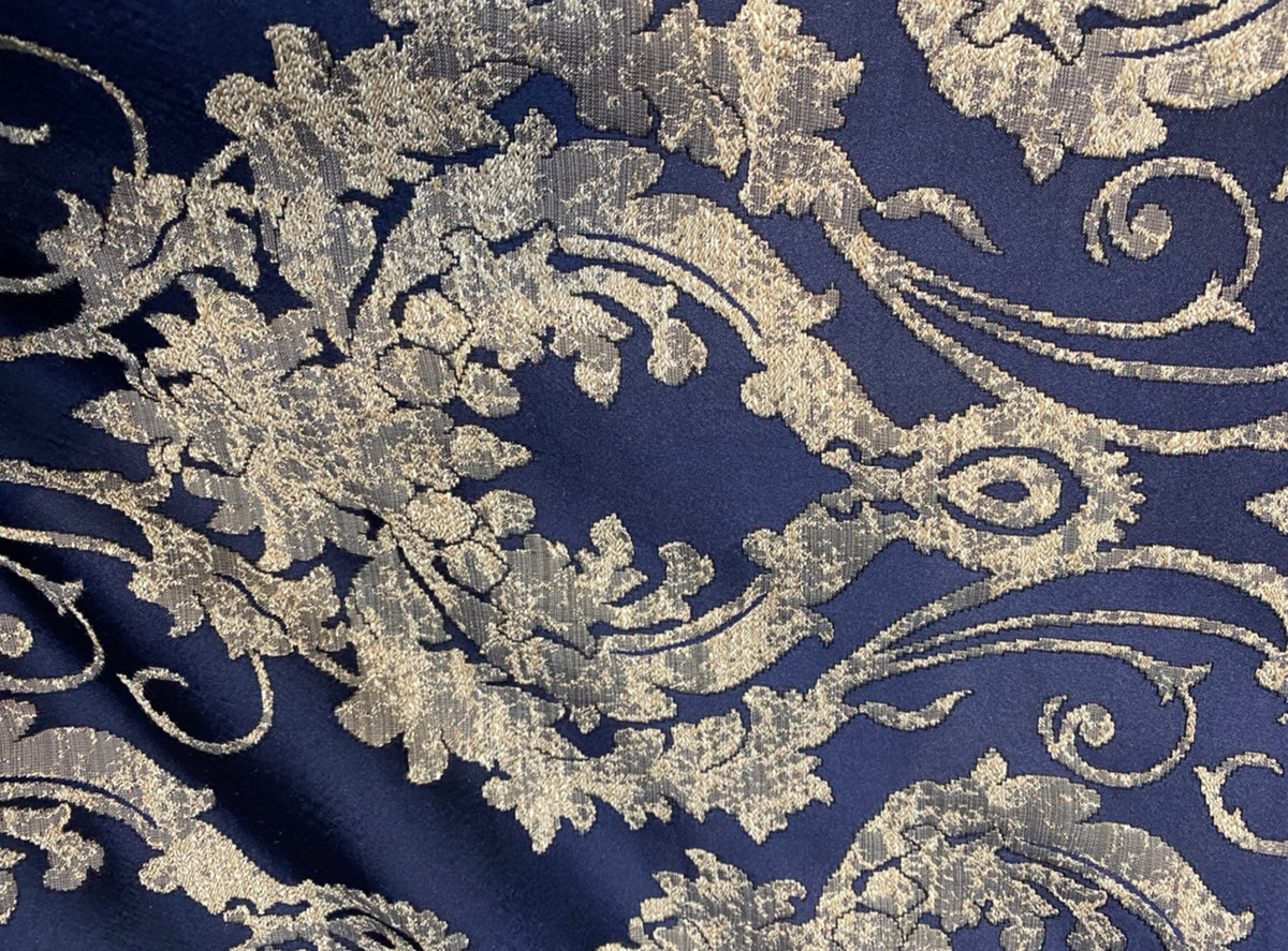 NEW Lord Tustin Brocade Upholstery & Drapery Satin Damask Fabric - Navy Blue - Fancy Styles Fabric Pierre Frey Lee Jofa Brunschwig & Fils
