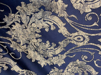 NEW Lord Tustin Brocade Upholstery & Drapery Satin Damask Fabric - Navy Blue - Fancy Styles Fabric Pierre Frey Lee Jofa Brunschwig & Fils