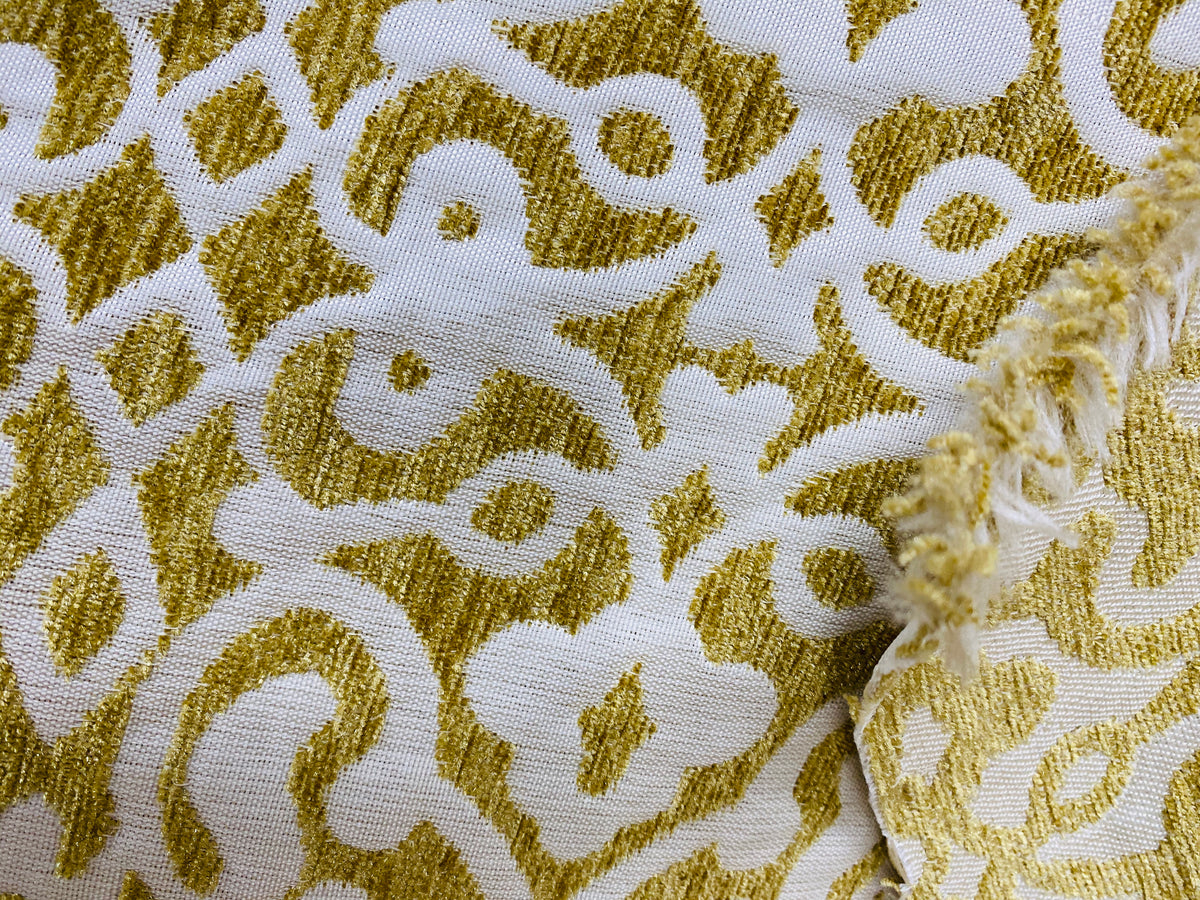 NEW! Duchess Eve Antique Inspired French Burnout Chenille Damask Velvet Fabric- Mustard Yellow - Fancy Styles Fabric Pierre Frey Lee Jofa Brunschwig & Fils