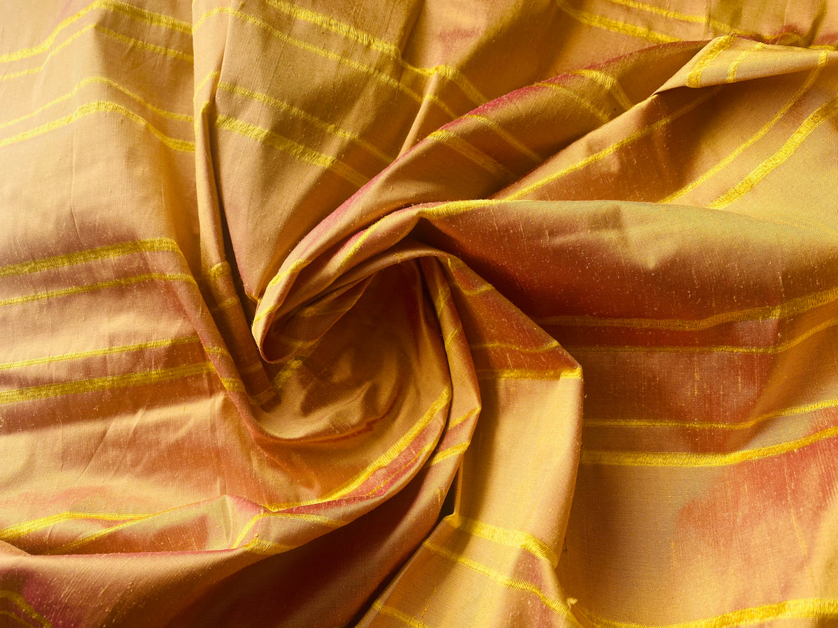 NEW Duchess Mendez Yellow and Pink Sunset Stripe 100% Silk Dupioni Fabric - Fancy Styles Fabric Pierre Frey Lee Jofa Brunschwig & Fils