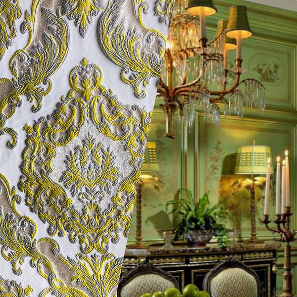 NEW Queen Marianna Novelty Ritz Neoclassical Brocade Satin Fabric - Chartreuse Green Yellow - Fancy Styles Fabric Pierre Frey Lee Jofa Brunschwig & Fils