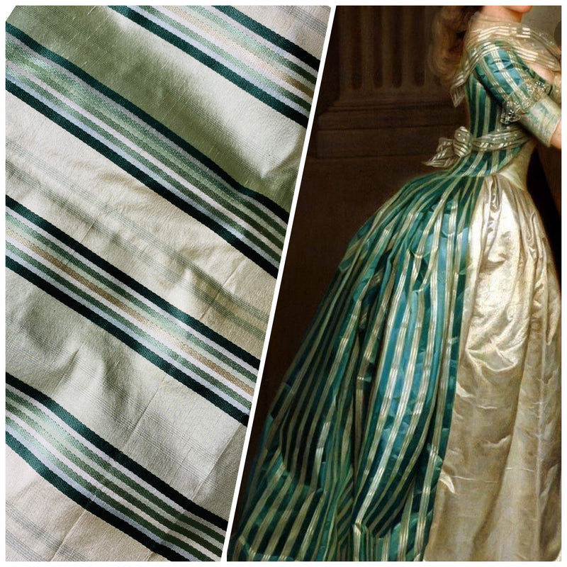 NEW Miss Charlotte 100% Silk Dupioni Fabric - Cream White with Emerald Green Stripes - Fancy Styles Fabric Pierre Frey Lee Jofa Brunschwig & Fils
