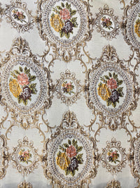 NEW Queen Rose Designer Brocade Satin Fabric- Antique Yellow Pink Roses - Upholstery - Fancy Styles Fabric Pierre Frey Lee Jofa Brunschwig & Fils