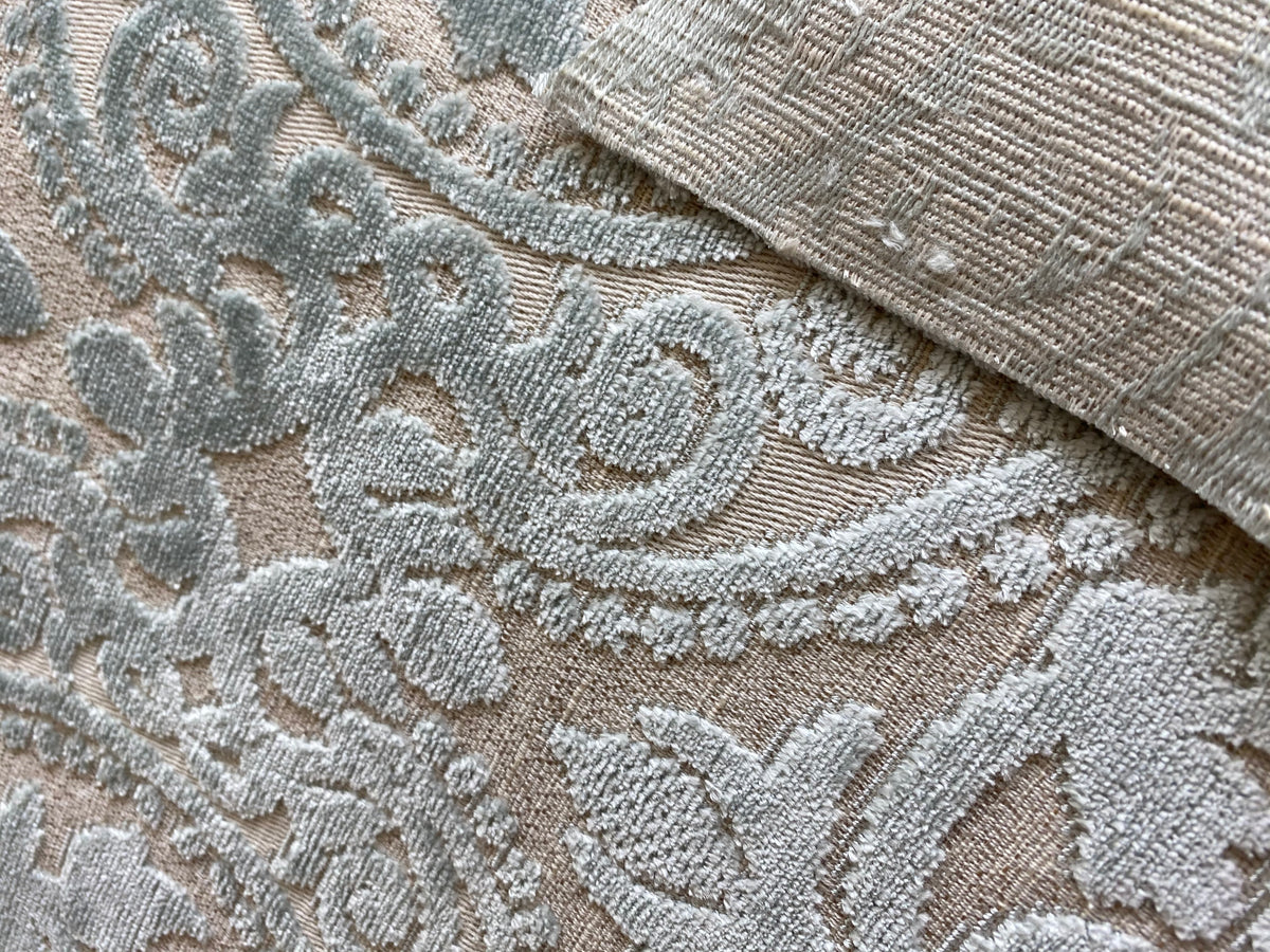 NEW! Sir Sanders Novelty Burnout Medallion Chenille Velvet Fabric - Light Aqua Blue- Upholstery - Fancy Styles Fabric Pierre Frey Lee Jofa Brunschwig & Fils