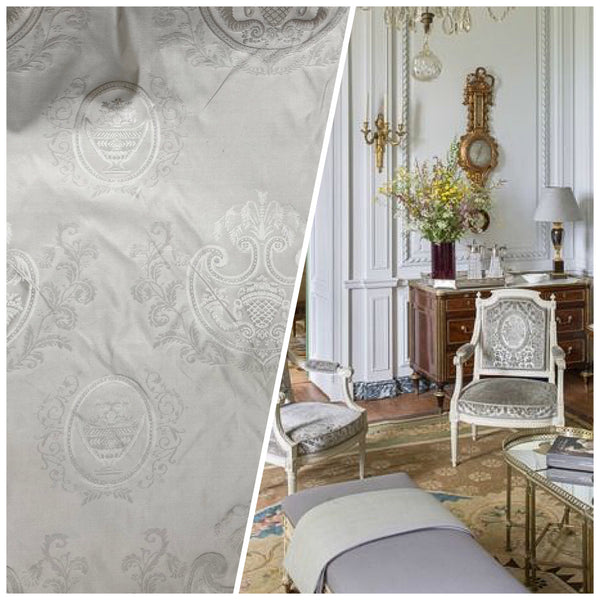 NEW Countess Robin 100% Silk Jacquard Neoclassical Light Gray Damask - Fancy Styles Fabric Pierre Frey Lee Jofa Brunschwig & Fils