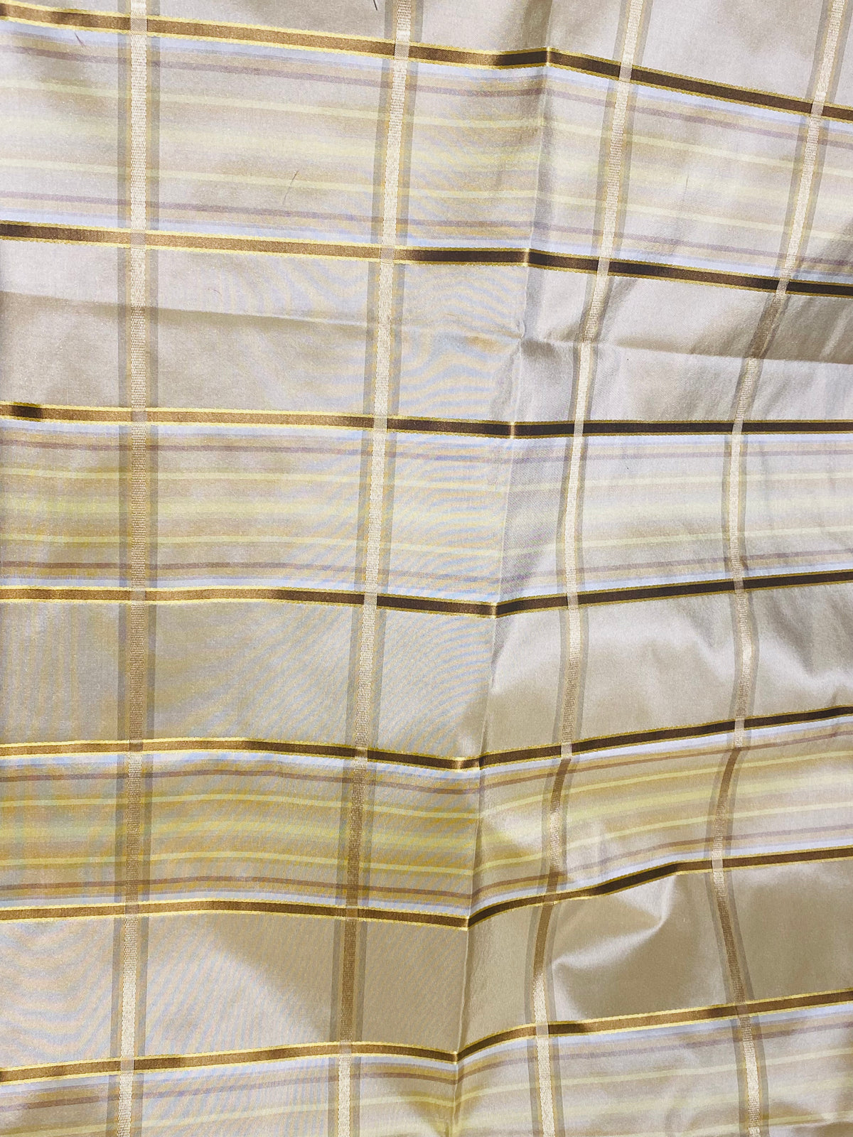 NEW Lady Deborah 100% Silk Taffeta Plaid Tartan Ribbon Fabric- Light Yellow Gold SB_6_27 - Fancy Styles Fabric Pierre Frey Lee Jofa Brunschwig & Fils