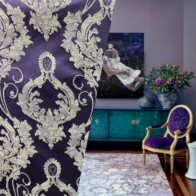 NEW Lord Tustin Brocade Upholstery & Drapery Satin Damask Fabric - Purple - Fancy Styles Fabric Pierre Frey Lee Jofa Brunschwig & Fils