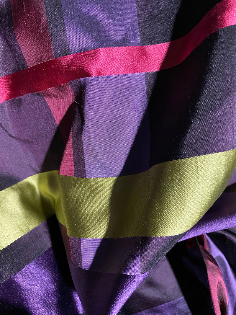 NEW Duchess Philippa Designer 100% Silk Dupioni Plaid Tartan Ribbon Fabric Purple - Fancy Styles Fabric Pierre Frey Lee Jofa Brunschwig & Fils