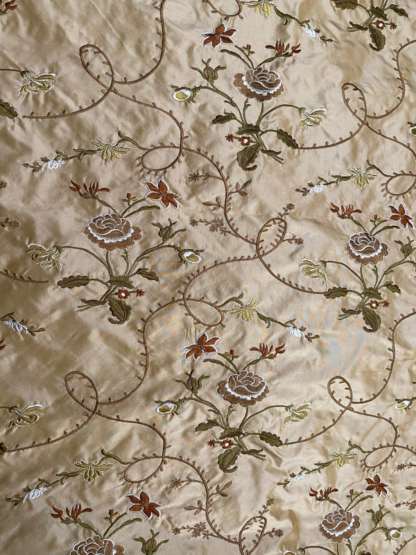 Fat Quarter: Queen Dragonia Novelty 100% Silk Dupioni Embroidered Floral Fabric - Gold - Fancy Styles Fabric Pierre Frey Lee Jofa Brunschwig & Fils