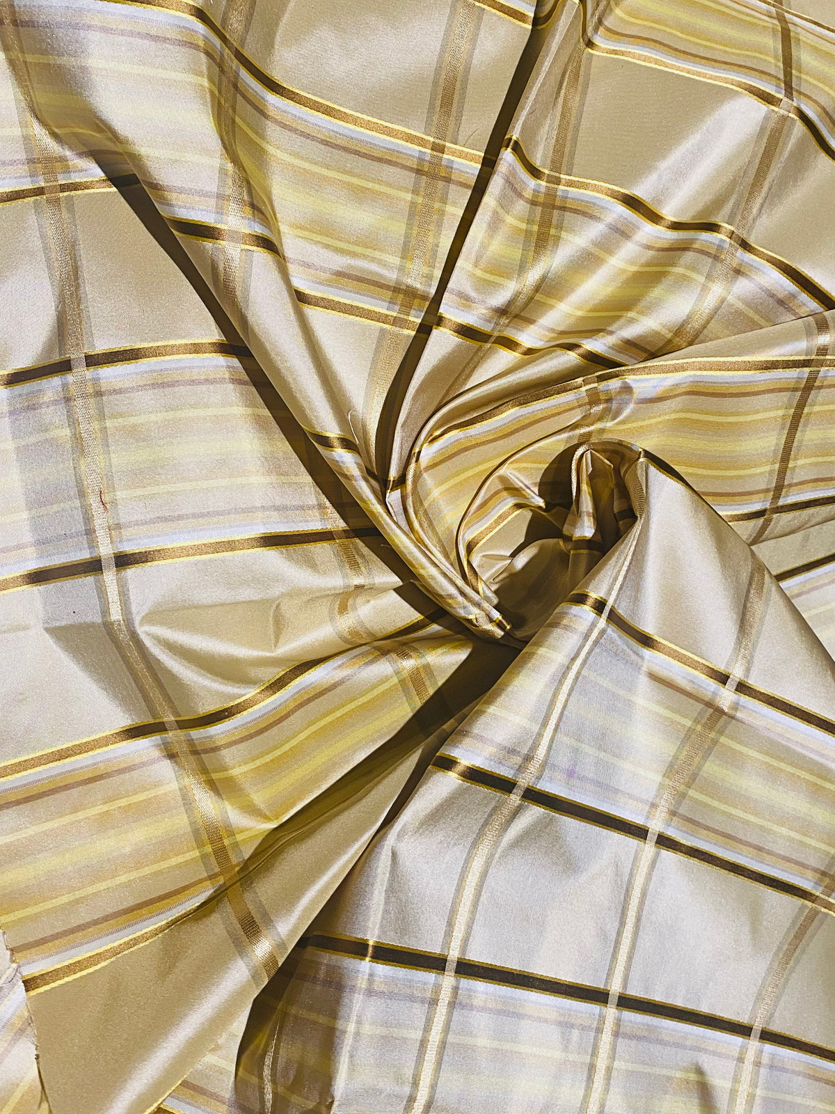 NEW Lady Deborah 100% Silk Taffeta Plaid Tartan Ribbon Fabric- Light Yellow Gold SB_6_27 - Fancy Styles Fabric Pierre Frey Lee Jofa Brunschwig & Fils